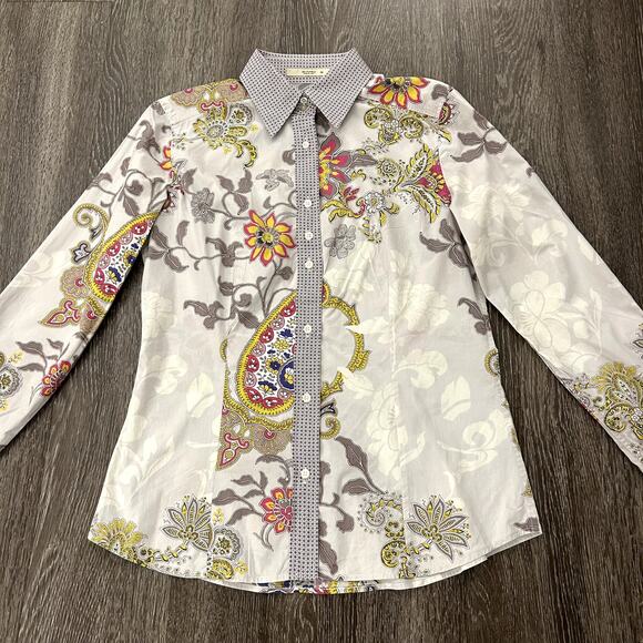 EUC Etro Floral Paisley Button Down Shirt US 6 Long Sleeve Cotton Stretch Top - Picture 5 of 14